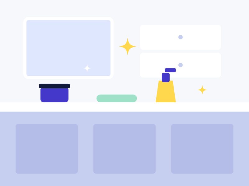 Illustration of a tidy kitchen counter with a clean window and cabinets